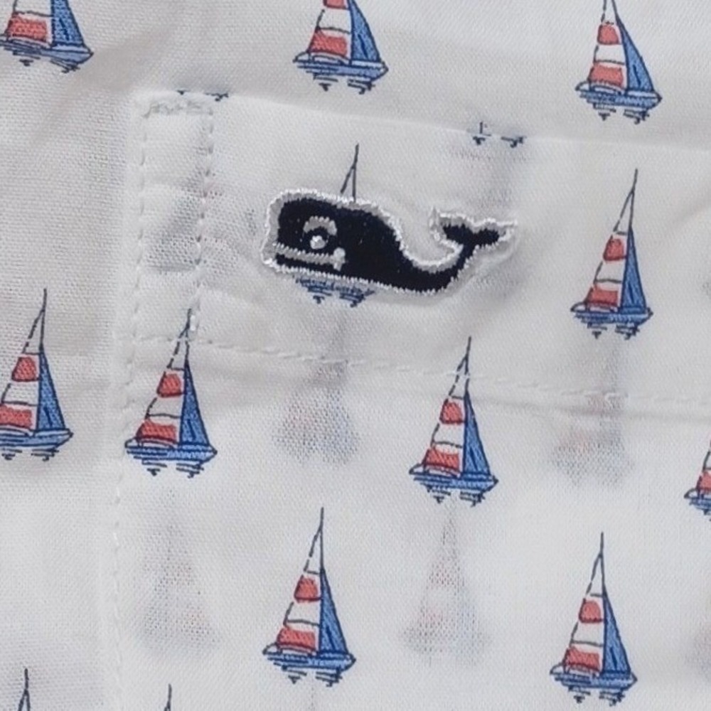 Vineyard Vines Boys Button Down Shirt XL White Sailboat Print Preppy Nautical